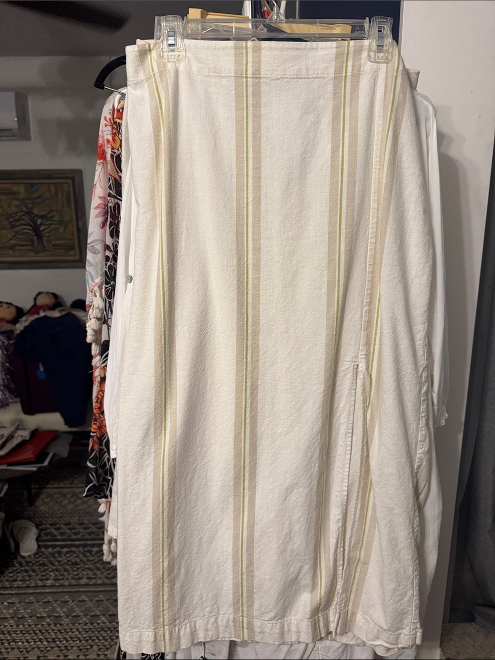 a new day Cream Midi Skirt with Tan and Pale Green Stripes